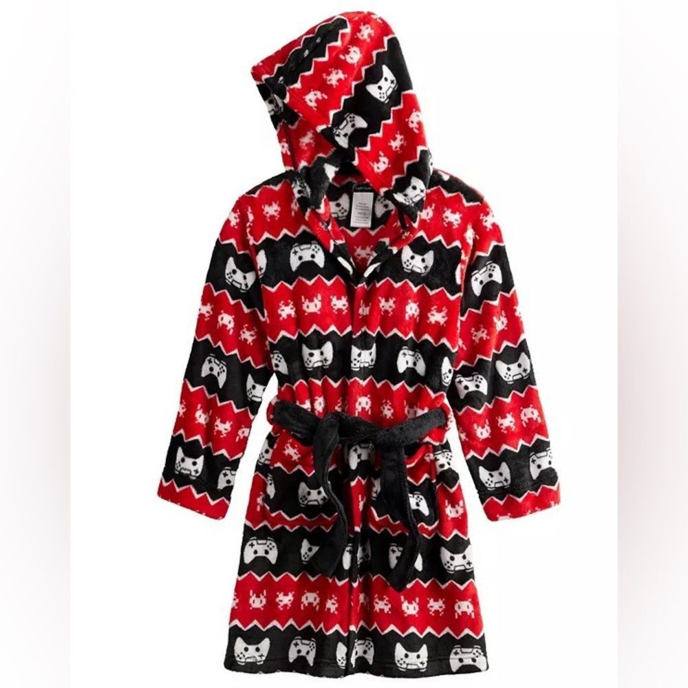 Cuddl Duds Gamer Cozy Fleece Robe Boys Black Red White